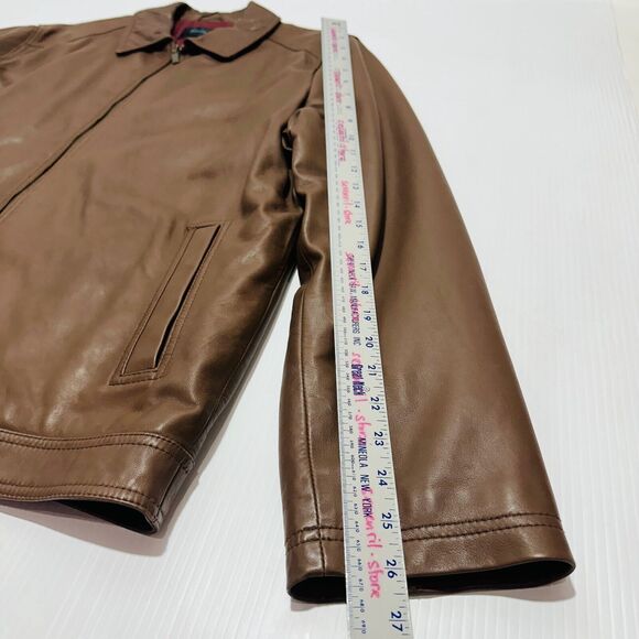 Façonnable Leather Jacket Men's Size XL Brown Quilted Lined Long Sleeve Full Zip - Picture 5 of 9